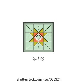 Quilting Vector Thin Line Icon. Patchwork Blanket, Handmade Quilt. Colored Isolated Symbol. Logo Template, Element For Business Card Or Workshop Announcement. Simple Mono Linear Modern Design.