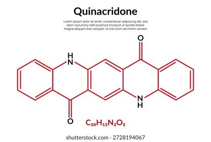 Quinacridona, composto orgânico, fórmula de estrutura molecular, adequado para conteúdo de educação ou ciência química. Ilustração vetorial