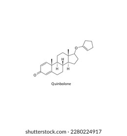 Estructura molecular esquelética plana de quinbolona Androgen, fármaco agonista del receptor andrógeno utilizado en el tratamiento terapéutico de sustitución androgénica. Ilustración vectorial.