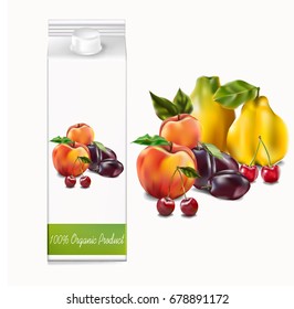 Quince, Apricot, peach, plum, Cherry, packing of juice, on white background, vector, illustration