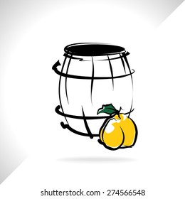 quince brandy in barrels, vector