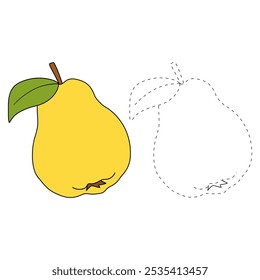 Dibujos de Quince para colorear para niños. Trazo y color Quince. Vector de arte de línea de membrillo para colorear libros aislados sobre fondo blanco. Hojas de trabajo de jardín de infantes y preescolar imprimibles para niños. 