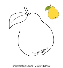 Dibujos de Quince para colorear para niños. Trazo y color Quince. Vector de arte de línea de membrillo para colorear libros aislados sobre fondo blanco. Hojas de trabajo de jardín de infantes y preescolar imprimibles para niños. 