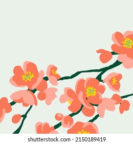 Quince flower. Spring flowering bushes. Vector flowers on branches. Seasonal flowers. Japanese quince