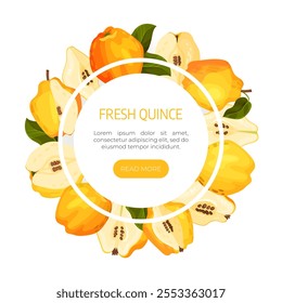 Quince Fruit Banner Design with Ripe Crop Vector Template