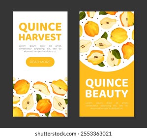 Quince Fruit Banner Design with Ripe Crop Vector Template