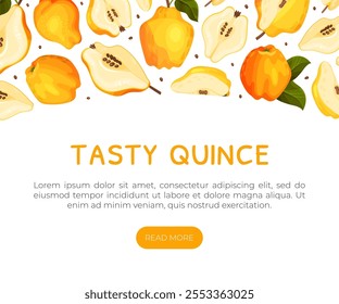 Quince Fruit Banner Design with Ripe Crop Vector Template