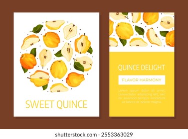 Quince Fruit Banner Design with Ripe Crop Vector Template