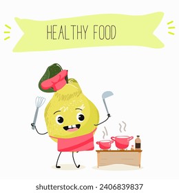 Quince fruit cute funny cheerful characters with different poses and activities. Natural vitamin antioxidant detox food collection. Flat vector illustration, funny fruits. Organic food.