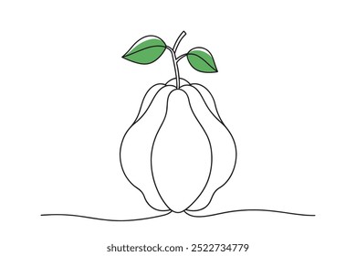 Quince Fruit isolated continuous line art flat vector illustration on white background