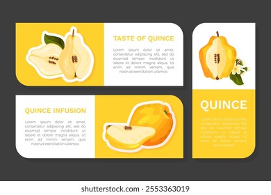 Quince Fruit Label Design with Ripe Crop Vector Template