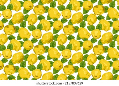 Quince fruit. Seamless vector patterns with fruit, leaves.