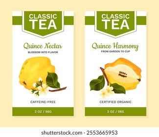 Quince Fruit Tea Label Design with Ripe Crop Vector Template