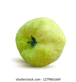 Quince low poly. Fresh, nutritious and tasty quince. Symbols of fruits. Elements for label design. Vector illustration. Quince in triangulation technique.