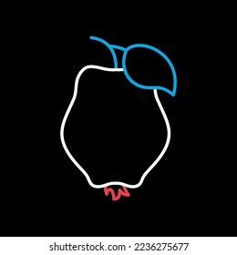 Quince vector on black background icon. Graph symbol for food and drinks web site, apps design, mobile apps and print media, logo, UI