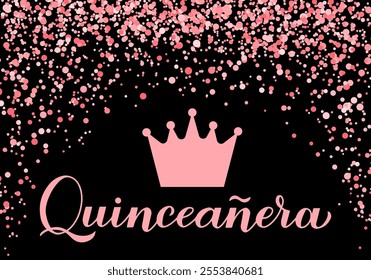 Quinceanera celebration banner. 15th Birthday party typography poster. Black and pink party decorations. Vector template