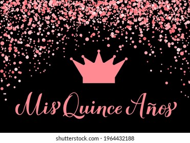 Quinceanera party banner. 15th Birthday party typography poster. Black and pink party decorations. Vector template. 