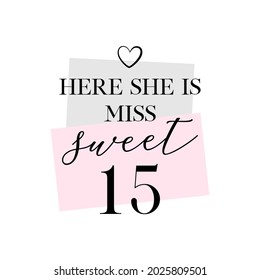 Quinceanera Sweet Fifteen party vector calligraphy design on white background