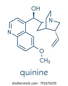 Quinine Malaria Drug Molecule. Isolated From Cinchona Tree Bark. Skeletal Formula.