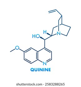 Quinine skeletal formula showing atoms and bonds forming the molecule