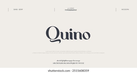 Quino Elegant Font Uppercase Minúscula e Número. Clássico Lettering minimal Fashion Designs. Tipografia moderna Serif fontes decorativo regular vintage conceito.