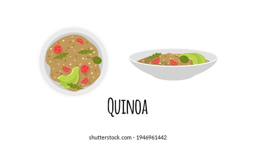 Quinoa Bowl. Top View. Flat Style. Isolated. Vector