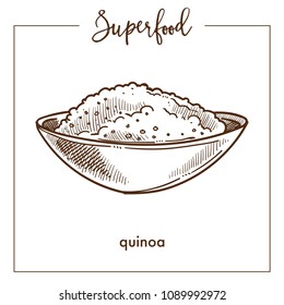 Quinoa cereal in deep bowl monochrome superfood sketch