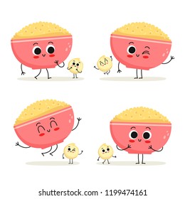 Quinoa. Cute cartoon grain vegan protein food vector character set isolated on white