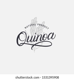 Quinoa hand written lettering logo, label, badge, sign, emblem template design. Template for healthy organic shop, sticker, print, pack and others. Vintage retro style. Vector illustration