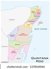 Quintana Roo, administrative and political vector map, mexico