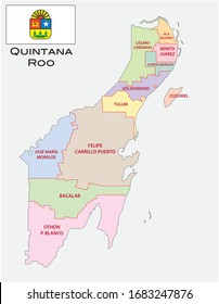 Quintana Roo, administrative and political vector map with flag, mexico