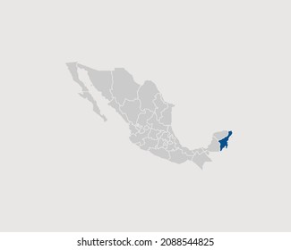 Quintana Roo Highlighted on Mexico Map Eps 10