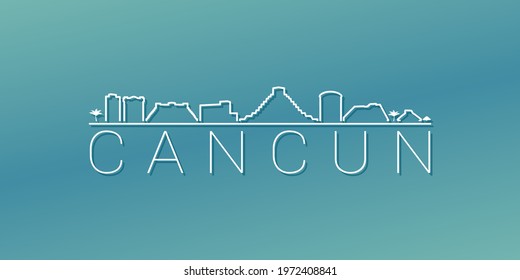 Cancún, Quintana Roo, Mexico Skyline Linear Design. Flat City Illustration Minimal Clip Art. Background Gradient Travel Vector Icon.