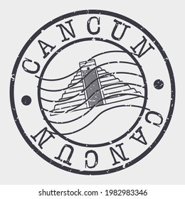 Cancún, Quintana Roo, Mexico Stamp Postal. Silhouette Seal. Passport Round Design. Vector Icon. Design Retro Travel. National Symbol.