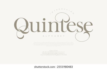 Quintese typography beauty fashion elegant minimalist serif italic fonts decorative wedding vintage retro logos. Minimal luxury font alphabet logo. Vector illustration