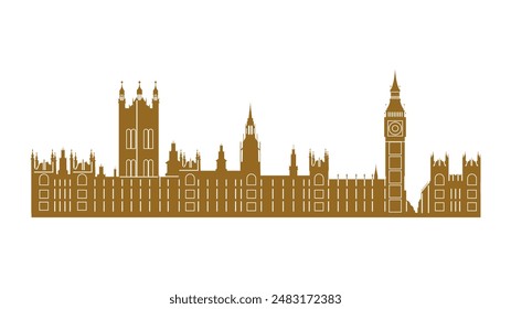 A quintessentially British scene unfolds in this flat vector illustration. Big Ben, the iconic clock tower, stands tall and proud against a clear  background . 