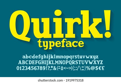 Quirk alphabet font. Hand drawn uppercase and lowercase letters, numbers, punctuation. Stock vector typescript for your logo or typography design.