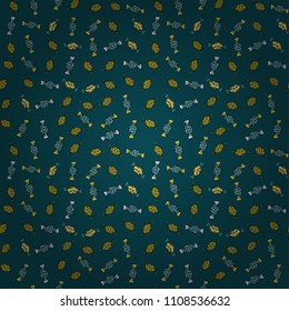 Quirky, abstract hand drawn seamless vector candy pattern. Colorful, retro hand illustrated Halloween treats on a blue, green and black background.
