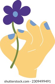 Quirky abstract yellow hand holding a flower editable vector	