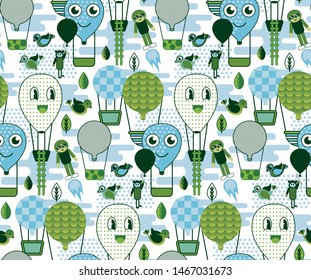 Quirky air balloon travel pattern geometric style design