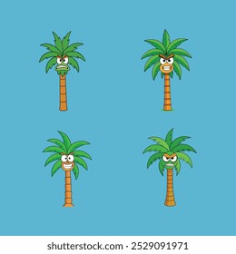 A quirky "Angry Palm Tree" cartoon vector illustration featuring a palm tree with an expressive angry face, perfect for fun tropical-themed designs, humor-based artwork, and digital projects.