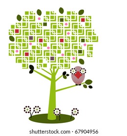 quirky bird on a quirky tree