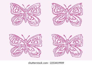 Quirky-Schmetterling-Vektorsymbol-Set. Whimsical naive Bug motif.