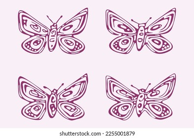 Quirky-Schmetterling-Vektorsymbol-Set. Whimsical naive Bug motif.