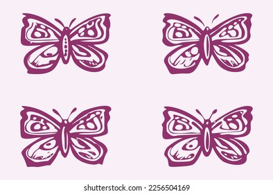 Quirky butterfly vector icon set. Whimsical naive bug motif.