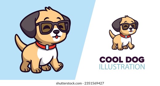 Quirky Canine Chic: Cartoon Dog with Hipster Glasses - Vector Illustration in Flat Cartoon Style