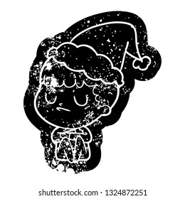 peculiar desenho animado angustiado ícone de um menino ranzinza vestindo chapéu de santa