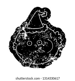 peculiar desenho animado ícone angustiado de um baiacu vestindo chapéu de santa