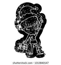 quirky cartoon distressed icon of a woman crying wearing santa hat