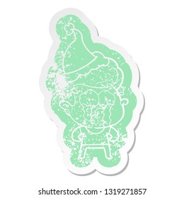 quirky cartoon distressed sticker of a crying man wearing santa hat